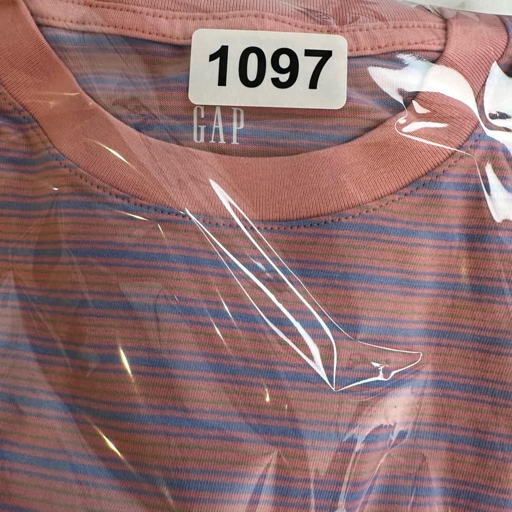 New Men’s GAP Pink Striped Crew Neck Short-Sleeve T-Shirt - Picture 5 of 5